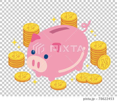 コインと豚の貯金箱のイラストのイラスト素材