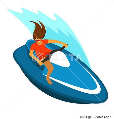 水上バイクを操船する若い女性のイラスト素材