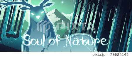 Soul of nature cartoon banner magic deer in forest Soul of nature cartoon banner magic deer in forest 78624142