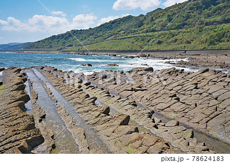 日南海岸 鬼の洗濯板 宮崎県宮崎市内海 道の駅フェニックスの写真素材