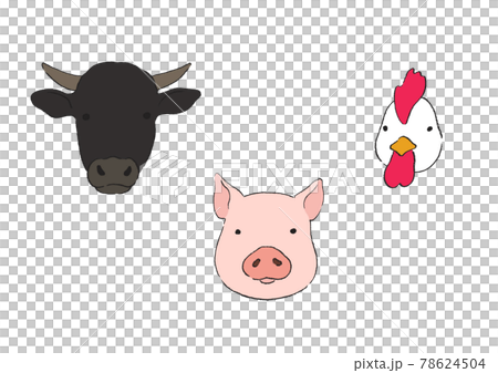 牛と豚と鶏の顔のイラストのイラスト素材