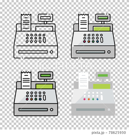 レジのイラストの手描きと基本線と塗りのセット 78625930
