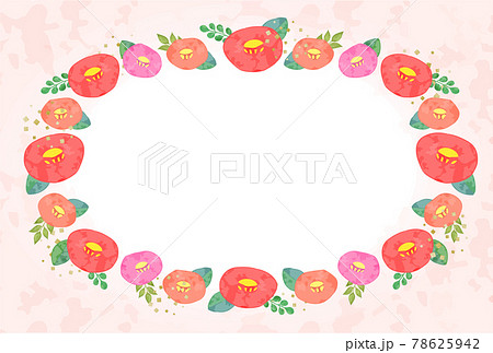 水彩風 椿の和風だけどナチュラルなフレーム素材のベクターイラスト 金箔風あしらい入りのイラスト素材