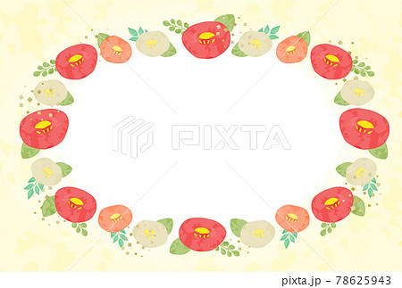 水彩風 椿の和風だけどナチュラルなフレーム素材のベクターイラスト 金箔風あしらい入りのイラスト素材