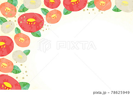 水彩風 椿の和風フレーム素材のベクターイラスト 金箔入りのイラスト素材