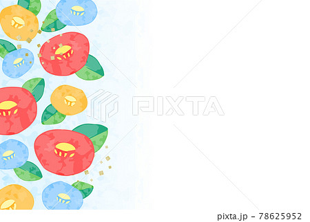 水彩風 椿の和風背景素材のベクターイラスト 金箔風あしらい入りのイラスト素材