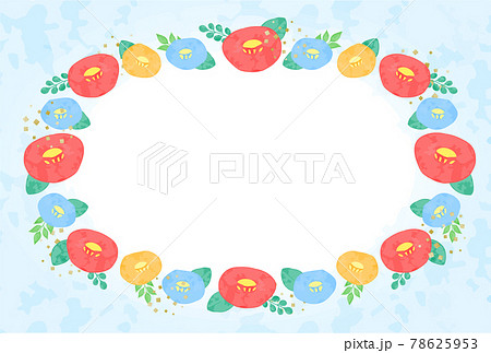 水彩風 椿の和風だけどナチュラルなフレーム素材のベクターイラスト 金箔風あしらい入りのイラスト素材