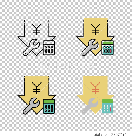メンテナンスコストダウンのイラストの手描きと基本線と塗りのセット メンテナンスコストダウンのイラストの手描きと基本線と塗りのセット 78627541