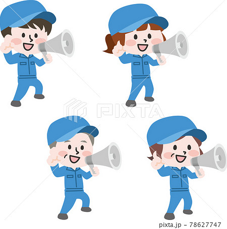 二頭身_メガホンを持った作業員たち 78627747
