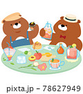 Happy cartoon bear enjoying mocktail together in the backyard at their home vector illustration. 78627949
