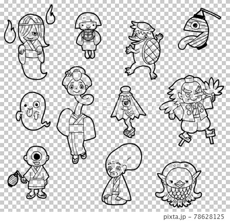 ゆるくて可愛い日本の妖怪イラストセット線画 ゆるくて可愛い日本の妖怪イラストセット線画 78628125