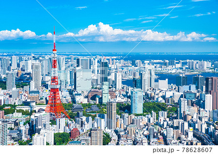 東京都心のパノラマ都市風景・夏の街並み眺望（東京都港区） 78628607