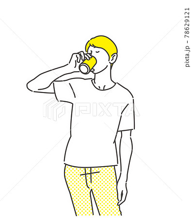缶ビール 缶チュウハイ 缶ジュース を飲む若い男性のイラスト ベクター のイラスト素材