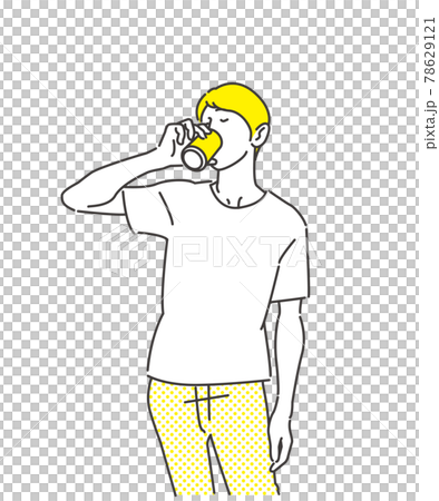 缶ビール 缶チュウハイ 缶ジュース を飲む若い男性のイラスト ベクター のイラスト素材