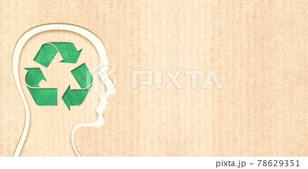 Arrows recycle symbol and human heads in paper cut style 78629351
