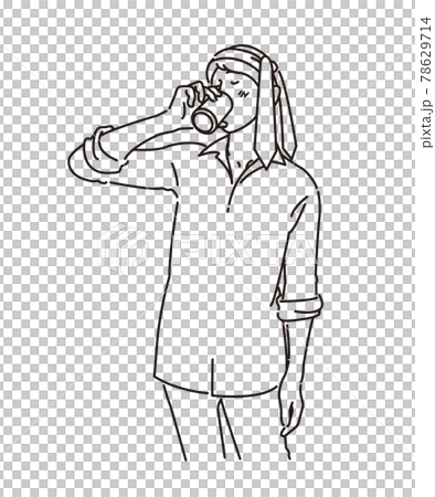 頭にネクタイを巻いて飲んでいるビジネスマンのイラスト ベクター のイラスト素材