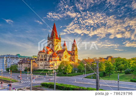 Vienna Austria city skyline at St. Francis of Assisi Church 78629796