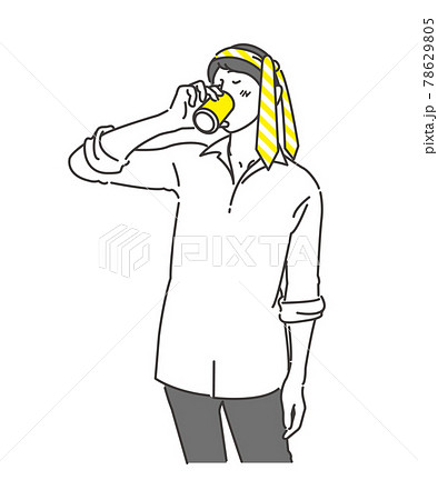 頭にネクタイを巻いて飲むビジネスマン男性のイラスト ベクター のイラスト素材