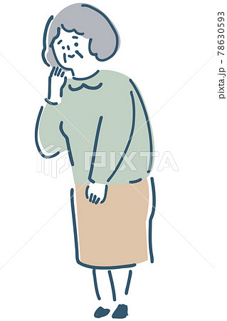 ゆるい線で描いた高齢者の女性のイラスト素材