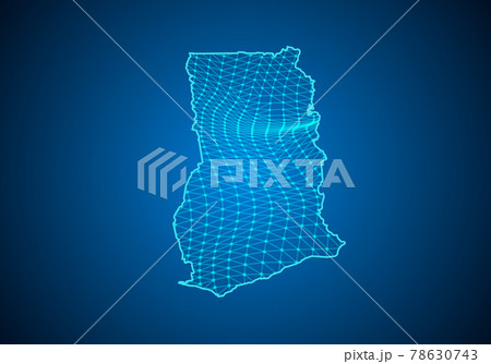 Abstract digital map of ghana with particles dots and line. polygonal network business. Wireframe landscape background. Big Data. 3d futuristic. Global network connection.