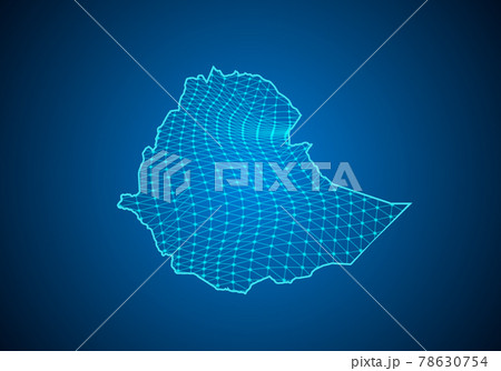 Abstract digital map of ethiopia with particles dots and line. polygonal network business. Wireframe landscape background. Big Data. 3d futuristic. Global network connection.