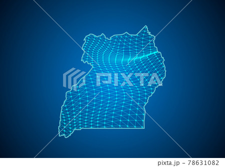 Abstract digital map of uganda with particles dots and line. polygonal network business. Wireframe landscape background. Big Data. 3d futuristic. Global network connection.