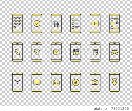 スマホとアプリのアイコンセット　スマートフォン　イラスト　アプリケーション　シンプル　線　モバイル 78631266