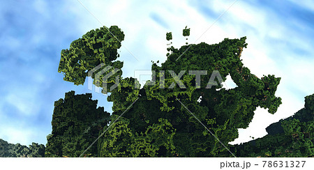 Island of fractal greenery flying in the sky against the background of clouds 78631327