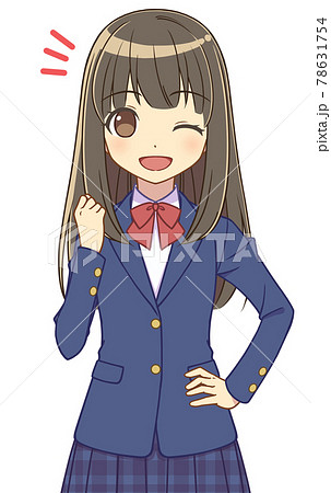 ガッツポーズをするブレザーの女の子 78631754
