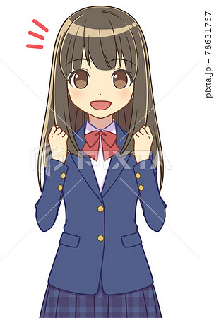 ガッツポーズをするブレザーの女の子 78631757