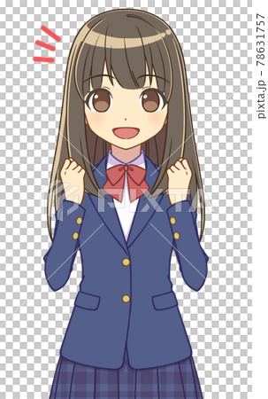 ガッツポーズをするブレザーの女の子 78631757