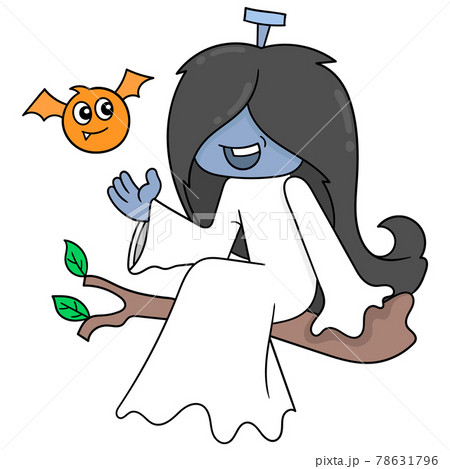 Sadako ghost is sitting on a tree branch, doodle icon image kawaii 78631796