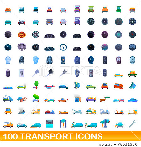 100 transport icons set, cartoon style 78631950