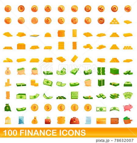 100 finance icons set, cartoon style 78632007
