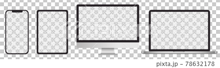 逼真的 3D 設備模型集。智能手機、平板電腦、顯示器、台式機、筆記本電腦 78632178