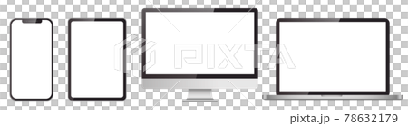 逼真的 3D 設備模型集。智能手機、平板電腦、顯示器、台式機、筆記本電腦 78632179
