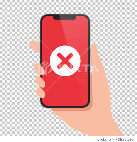 Vector illustration of hand with realistic 3d smartphone error screen (flat style, template) 78632180