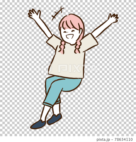 おさげの女の子 万歳のイラスト素材