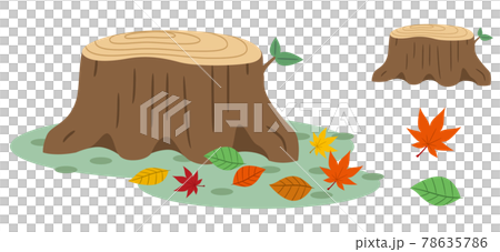 切り株と紅葉の葉のイラスト素材のイラスト素材