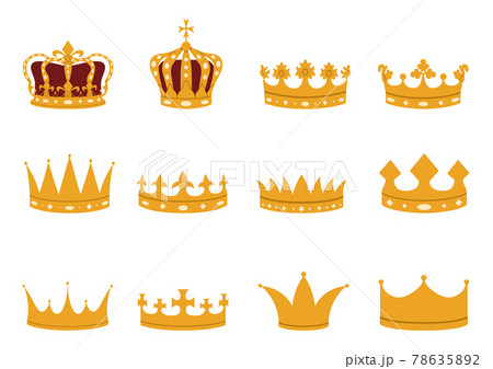 Set of gold crowns in a flat style. Imperial, royal, princely, monarchical, ducal and county crowns. Set of gold crowns in a flat style. Imperial, royal, princely, monarchical, ducal and county crowns. 78635892
