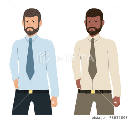 Self confident bearded businessman of Caucasian and African American ethnicity. Employee character in flat style. Self confident bearded businessman of Caucasian and African American ethnicity. Employee character in flat style. 78635893
