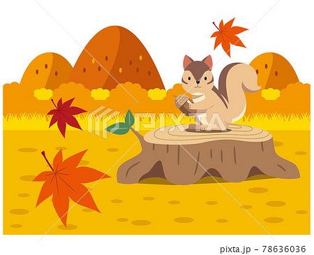 リスと切り株と秋の景色のイラスト素材のイラスト素材