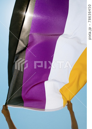 waves a non-binary pride flag waves a non-binary pride flag 78636450