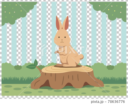 ウサギと切り株とストライプ背景のイラスト素材のイラスト素材