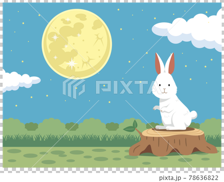 Rabbit, moon and stump illustration material 78636822