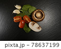 Italian pasta dish ingredients mushroom tomato basil garlic  78637199