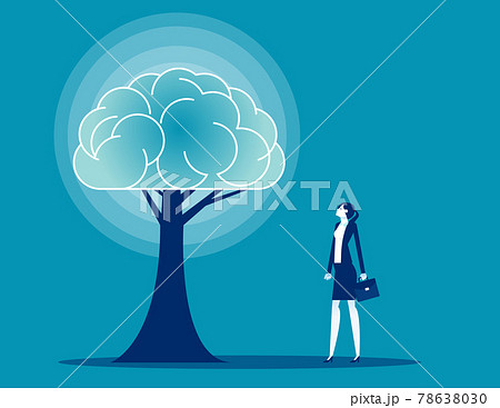 A businessman looking at abstract brain tree in concrete interior A businessman looking at abstract brain tree in concrete interior 78638030