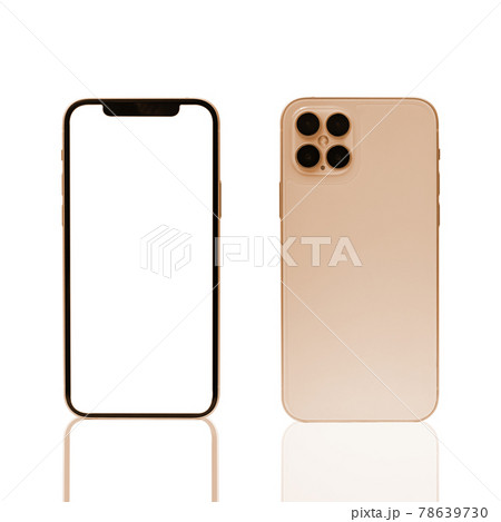 Mobile phone concept, front view and back side with isolate on background. Smart phone with camera, power and volume buttons. 78639730