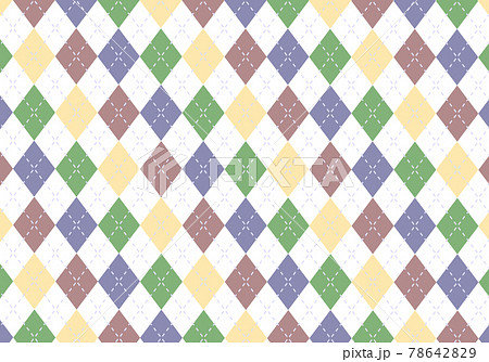 背景素材 アーガイルチェック柄50 白背景 茶色 緑 黄色 青 のイラスト素材
