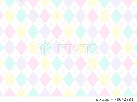 背景素材 アーガイルチェック柄48 白背景 ピンク 薄い緑 薄い紫 黄色 のイラスト素材